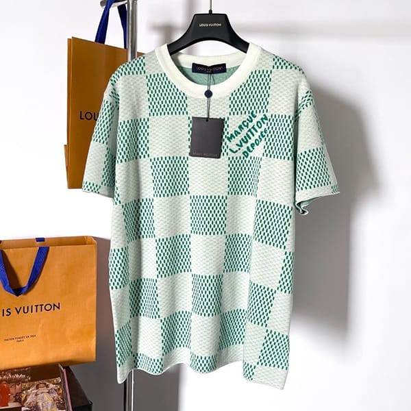 ★追跡付き発送で安心ルイヴィトン 半袖 トップス Tシャツ パロディ ダミエ ニット 緑白 1AFIX4